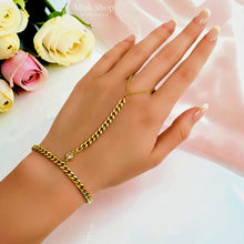 Round zircon accent curb link hand chain bracelet on hand – Misk Shop
