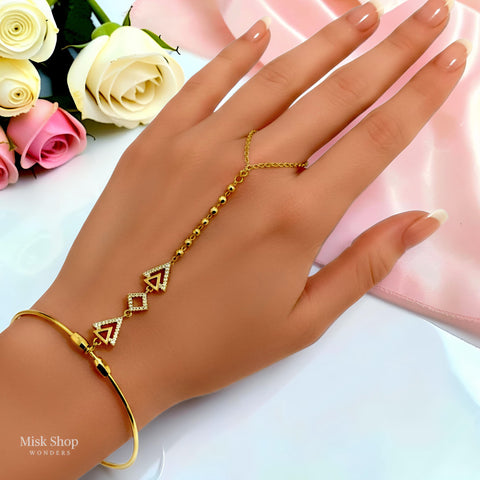 18K gold plated geometric open cuff hand chain bracelet – Misk Shop