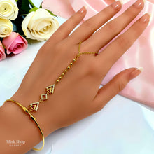 18K gold plated geometric open cuff hand chain bracelet – Misk Shop
