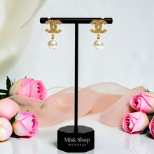 Matching gold plated Chanel inspired zircon and pearl drop earrings