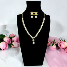 Chanel inspired 18K gold plated pearl necklace and earrings complete set