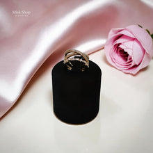 Adjustable double layer zircon ring plated with 18K gold featuring elegant crossed design and sparkling stones by Misk Shop