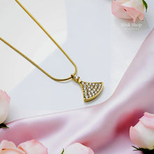 Medium-length 18K gold plated titanium steel necklace with a fan-shaped pendant set with 3A zircon stones by Misk Shop.