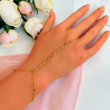 Gold multi-strand hand chain with polished rectangular link accents