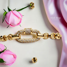18K gold plated adjustable chain bracelet with pavé zircon oval clasp for women by Misk Shop.