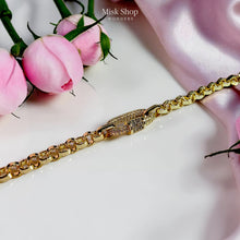 18K gold plated adjustable chain bracelet with pavé zircon oval clasp for women by Misk Shop.