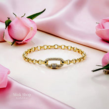 18K gold plated adjustable chain bracelet with pavé zircon oval clasp for women by Misk Shop.