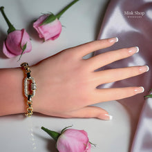 18K gold plated adjustable chain bracelet with pavé zircon oval clasp for women by Misk Shop.