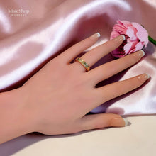18K gold plated women's zircon band ring with sparkling stones and elegant minimalist design by Misk Shop