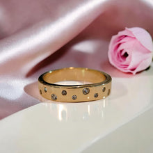 18K gold plated women's zircon band ring with sparkling stones and elegant minimalist design by Misk Shop