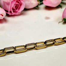 18K gold plated adjustable link bracelet with sparkling zircon details and extension chain for women by Misk Shop.
