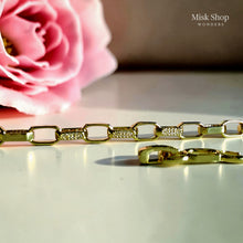 18K gold plated adjustable link bracelet with sparkling zircon details and extension chain for women by Misk Shop.