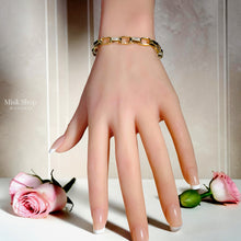 18K gold plated adjustable link bracelet with sparkling zircon details and extension chain for women by Misk Shop.