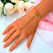 18K gold plated medical stainless steel open cuff hand chain with zircon - Misk Shop