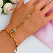 Gold open cuff hand chain bracelet with high transparency zircon bow detail - Misk Shop