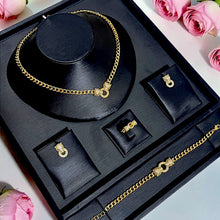 Boxed 21K gold plated Cartier Inspired panther jewelry set with necklace, bracelet, earrings and ring by Misk Shop.
