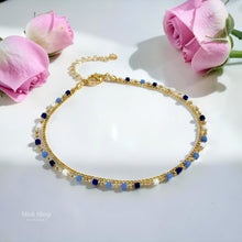 21K gold-plated double layer adjustable anklet featuring blue and white crystal beads with Misk Shop Color Protection Technology.