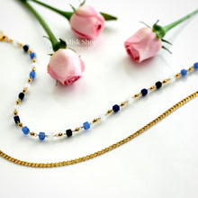 21K gold-plated double layer adjustable anklet featuring blue and white crystal beads with Misk Shop Color Protection Technology.