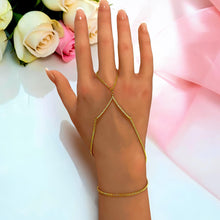 Full view of 21K gold plated Y-shaped zircon hand chain bracelet – Misk Shop