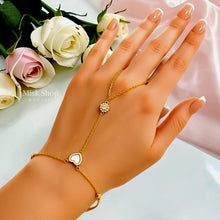 Natural mother-of-pearl heart and zircon sun hand chain bracelet