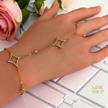 Roberto Coin inspired zircon hand chain bracelet worn across the hand