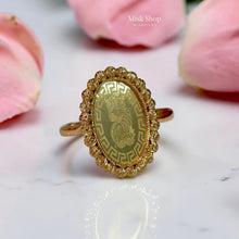 Luxury adjustable 21K gold color royal coin ring with an elegant vintage oval medallion design for women by Misk Shop.