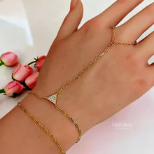 Close-up of high-transparency zircon triangle hand chain bracelet – Misk Shop