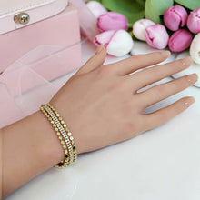 Adjustable 18K gold-plated connected bracelet with gold beads and zircon stones