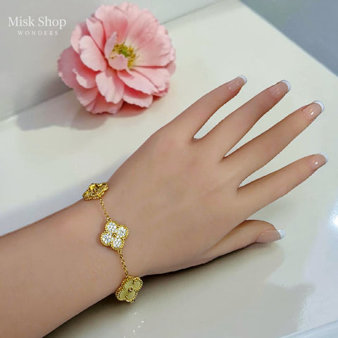 Van Cleef Inspired Bracelet – Natural Mother of Pearl & 5A Zircon