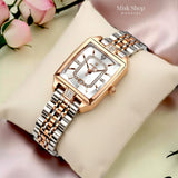 POEDAGAR two-tone rectangular women's watch with ivory dial by Misk Shop.