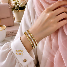 18K gold-plated adjustable three-in-one zircon and oval bead bracelet worn on wrist
