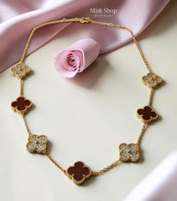 Luxury Van Cleef inspired jewelry set with natural shell and zircon gold plated necklace bracelet ring earrings
