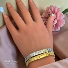 Adjustable love style bangle bracelet in gold and silver stainless steel with removable links