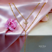 18K gold plated layered necklace with angel wings zircon pendant and long Y-drop chain for hijabi women by Misk Shop