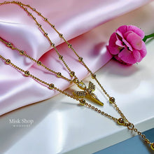 18K gold plated layered necklace with angel wings zircon pendant and long Y-drop chain for hijabi women by Misk Shop