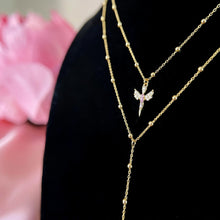 18K gold plated layered necklace with angel wings zircon pendant and long Y-drop chain for hijabi women by Misk Shop