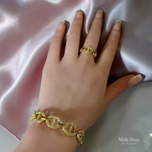 طقم اسوارة وخاتم ستايل APM مطلي ذهب مرصع زيركون 5A من Misk Shop