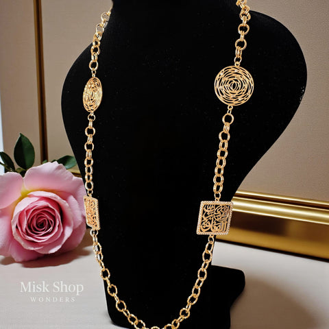 Arabic motif long necklace 21K gold plated stainless steel women jewelry