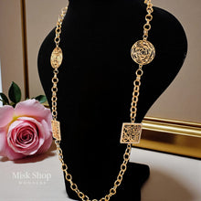 Arabic motif long necklace 21K gold plated stainless steel women jewelry