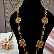 Arabic motif long necklace 21K gold plated stainless steel women jewelry