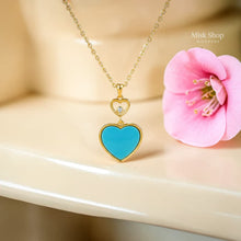 Blue heart necklace with moving zircon stone gold tone elegant jewelry from Misk Shop
