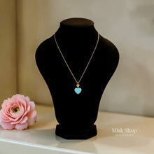 Blue heart necklace with moving zircon stone gold tone elegant jewelry from Misk Shop
