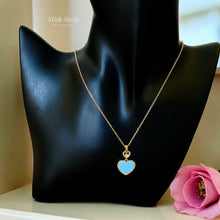 Blue heart necklace with moving zircon stone gold tone elegant jewelry from Misk Shop
