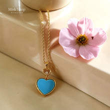 Blue heart necklace with moving zircon stone gold tone elegant jewelry from Misk Shop
