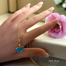 Blue heart necklace with moving zircon stone gold tone elegant jewelry from Misk Shop
