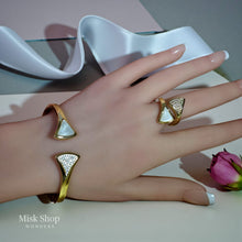 Gold Plated Geometric Bracelet & Ring Set Inspired Design