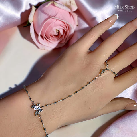 كف فراشة ناعم مرصع زركون مطلي روديوم قابل للتعديل من Misk Shop