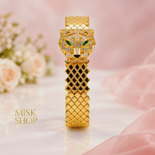 Gold-plated tiger head bracelet with green eyes and zircon