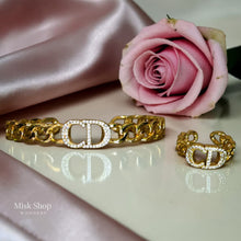 Women gold plated bangle and ring set modern feminine jewelry
