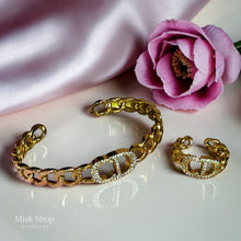 Women gold plated bangle and ring set modern feminine jewelry
